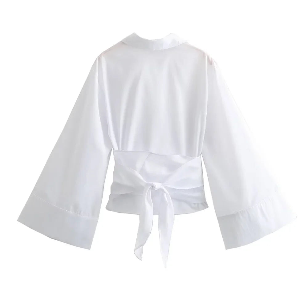 Chemise en popeline a double boutonnage pour femmes