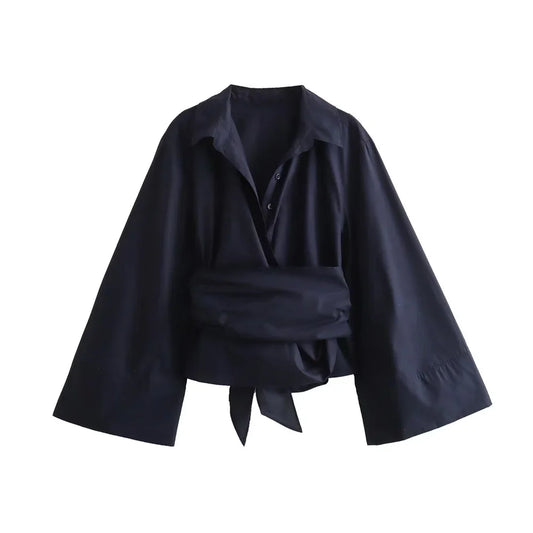 Chemise en popeline a double boutonnage pour femmes