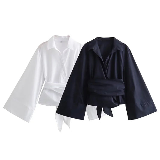 Chemise en popeline a double boutonnage pour femmes